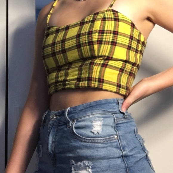 yellow plaid crop top